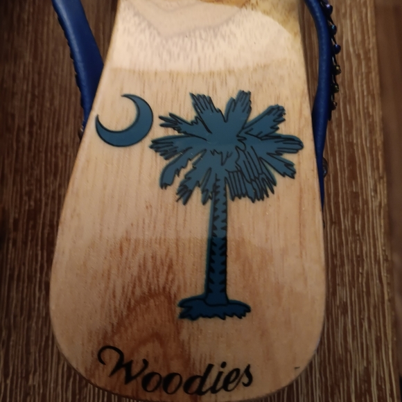 Blue Palm Tree Motif Sz 8 Woodie Sandals/ Clogs - Picture 4 of 8